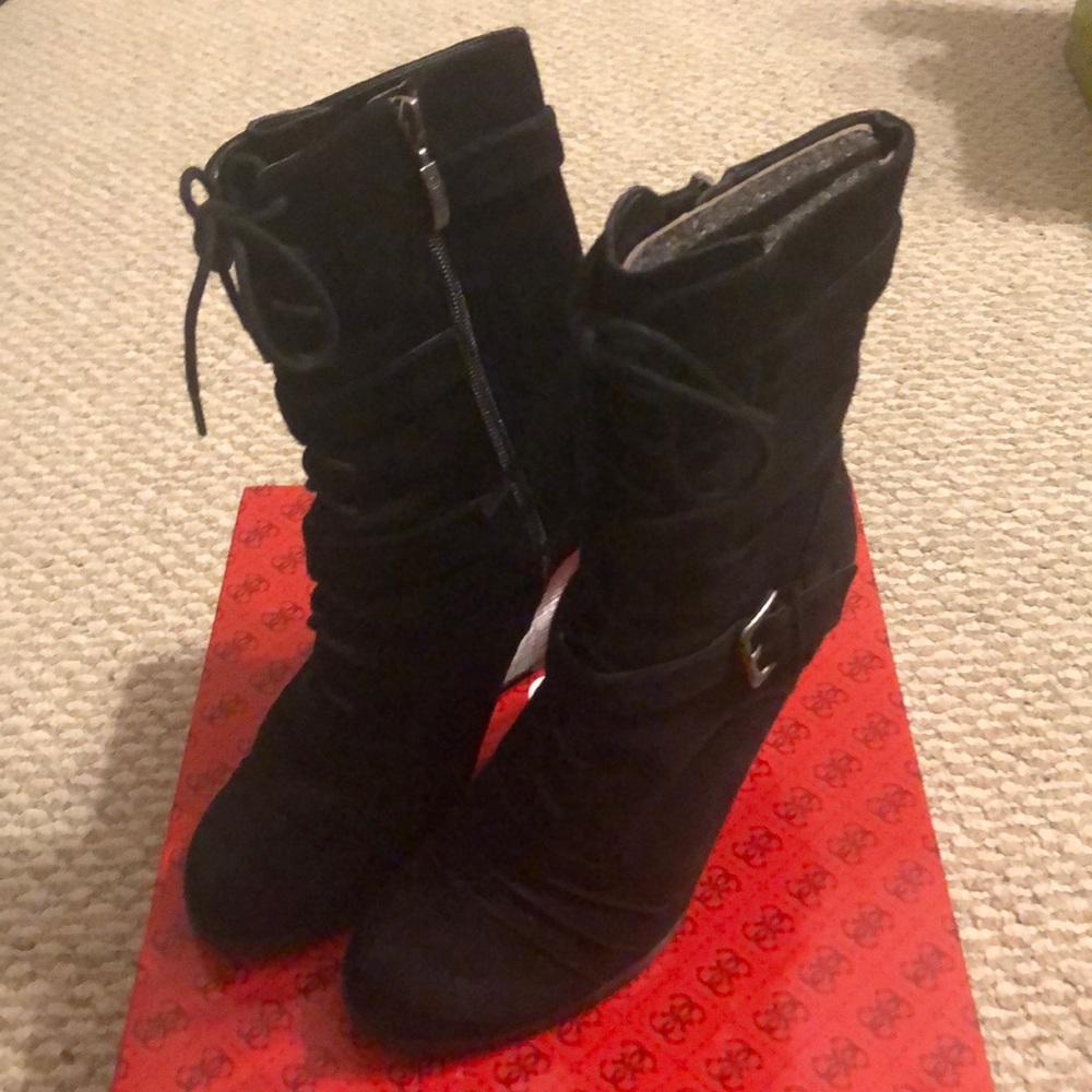 Guess Black  Suede Wedge Booties